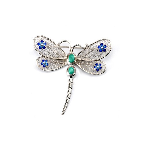 Dragonfly Pin with Oval Shaped Turquoise in Sterling Silver