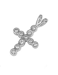 Sterling Silver Clear CZ Cross Pendant Classic Christian Charm Pure 925 New 7mm with 1mm Snake Chain