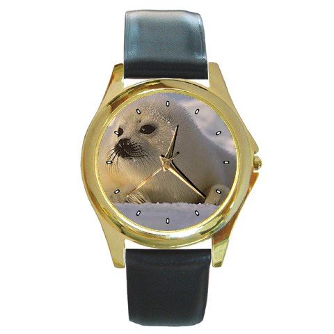 Seal Pup Round Gold Metal Watch