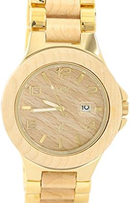 Men's Wooden Watch Maple Wood Gold-Tone Date Quartz Handmade Wood Watch