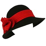 100% Wool Winter Structured Cloche Bucket Floppy Church Big Ribbon Hat Black Red 100% Wool Winter Structured Cloche Bucket Floppy Church Big Ribbon Hat Black Red