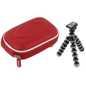 rooCASE 2n1 EVA Hard Shell (Red) Case with Memory Foam and Premium Tripod for Samsung HMX-U10 Ultra-Compact Full-HD Camcorder Silver