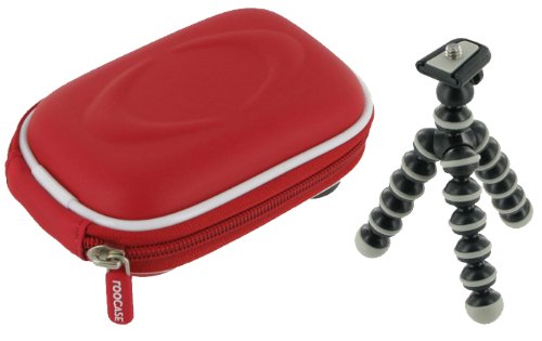 rooCASE 2n1 EVA Hard Shell (Red) Case with Memory Foam and Premium Tripod for Canon PowerShot SD1200IS Digital Camera Orange