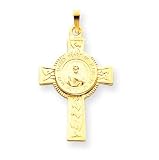 14k Cross with Sacred Heart Medal Pendant