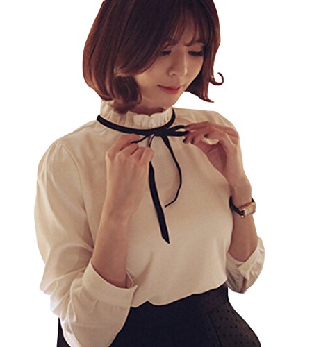 【ARINCO】 フレア スタンド カラー 襟 清楚 エレガント ブラウス シャツ レディース ホワイト 白 S M L XL