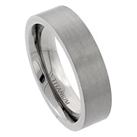 Titanium 6 mm (1/4 in.) Flat Comfort Fit Wedding Band Ring w/ Satin Finish (Available in Sizes 7 to14), size 8