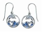 Solid Sterling Silver Color Crystal Dolphin Earrings