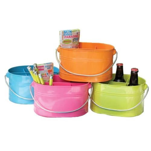 Tropical Bucket Style Tin Utensil Caddy Flatware