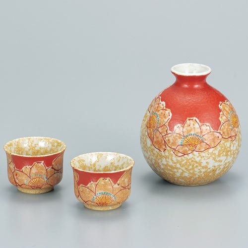 九谷焼 晩酌セット（徳利,ぐい呑み2個) 山茶花文