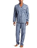 Majestic International Men’s Hearthwarming Flannel Long Sleeve Pajama Set, Azure, X-Large