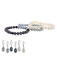 Multi-Color Freshwater Cultured Pearl Stretch Bracelet and Earrings 3-Piece Set