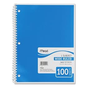 Mead 05514 - Spiral Bound Notebook, Wide/Margin Rule, 8 x 10-1/2, White, 100 Sheets/Pad-MEA05514