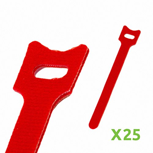 NavePoint 6 Inch Hook and Loop Reusable Strap Cable Cord Wire Ties 25 Pack Red