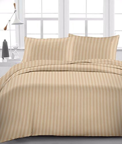 Egyptian Cotton Deals 300 Thread-Count Satin Finish 1 Piece Flat Sheet RV-King Size,Taupe Stripe