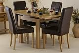 3ft x 3ft Solid Oak Extending Dining Table + 4 Brown Leather Chairs (Seats Up To 6 People Extended)