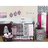 JoJo Designs 9 Piece Baby Girl Crib Bedding Set - Pink - Black and White Funky Zebra Print