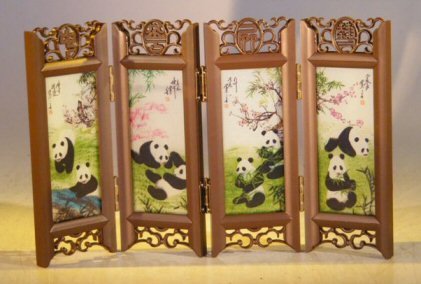 Bonsai Boy's Mini Shoji Screen With Glass Framed Pictures of Panda Bears on Both Sides