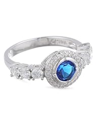Sterling Silver Created Blue Sapphire and White Simulated Diamond Round Ring, Size 7