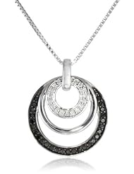 Sterling Silver 1/4cttw Black and White Diamond Circle Pendant Necklace, 18"