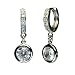 Diamond Cubic Zirconia Hinged Hoop Solitaire Drop Earrings in Platinum Overlay CAREFREE Sterling Silver