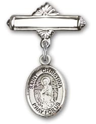 Sterling Silver Baby Badge with St. Christina the Astonishing Charm and Polished Badge Pin