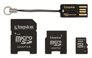 Kingston Mobility Kit - 16 GB microSDHC Flash Memory Card with SD and miniSD Adapters + USB Reader MBLYG2/16GB