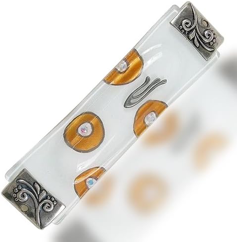Mezuzah Glass Fusion Judaica Circles White And Gold By Fire Glass Studio