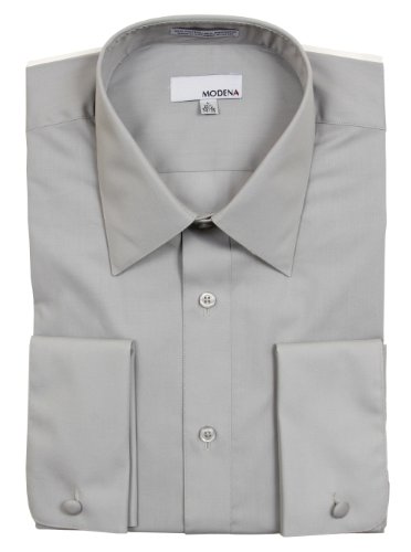 Mens Modena Solid Silver French Cuff Dress Shirt