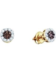 14KT Yellow Gold 1.0 CTW COGNAC Diamond Flower Earring