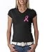 Breast Cancer Awareness Ladies Shirt - Pink Ribbon - Small Print Vee Tee - Black