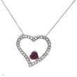 Heart Necklace With 0.55ctw Precious Stones - Genuine Diamonds and Ruby Made of White Gold Length 18in