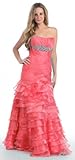 IMAGE OF Prom Strapless Layers Dress New Elegant Long Gown #769 (6, Coral)