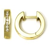 14K Yellow Gold Diamond Hoop Huggie Earrings