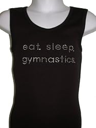 Girls Tank Shirt Black Gymnastics with Crystal Design "Eat, Sleep, Gymnastics"