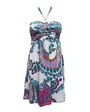 Ladies Multicolor Print Dress with Beaded Halter Neck