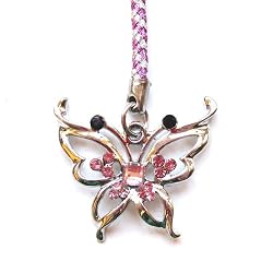 Cell Phone Mobile Camera Charm Strap Pink Butterfly