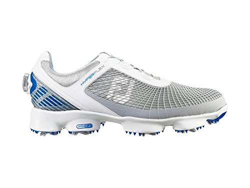 Footjoy 51053 M095 Hyperflex BOA Mens Golf Shoes, White & Grey & Blue - 9.5 Medium