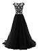 Tideclothes Long Beads Prom Dress Tulle Cap Sleeves Evening Dress