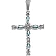 14K White Gold Aquamarine and Diamond Cross Pendant - 30.00x17.00mm