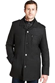 Big & Tall Funnel Neck Checked Coat with Wool