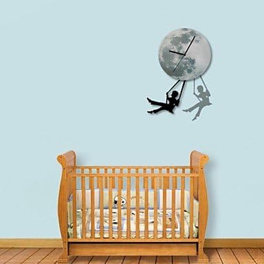 qinxi 12inch/30cm Moonlight Moon with Pendulum Swinging Boy Acrylic Wall Clock