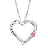 Pink Sapphire set in 14k White Gold Heart Shaped Pendant
