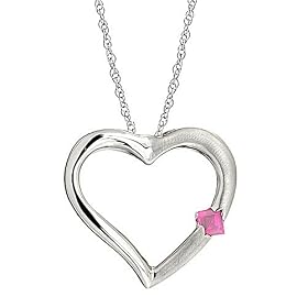 14k White Gold Pink Sapphire Heart Shaped Pendant by Necklaces Diamond