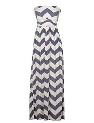 Strapless Polyester/Spandex Empire   Waistline Chevron Print Full Length Maxi Dress 
