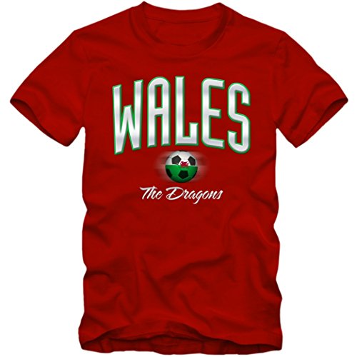 Herren Fußball T-Shirt Wales Cymru The Dragons Football EM Trikot Frankreich, Farbe:rot;Größe:L