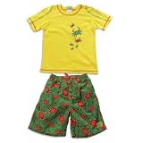 Plaid Fish - Boys 2 Piece Swimsuit Set, Gold, Green