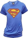 Junk Food Superman Distressed Logo Blueberry Ladies/Juniors T-shirt Tee
