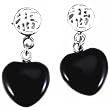 Handmade Black Onyx Heart Shaped Drop Earrings With Sterling Silver Chinese Symbol of Prosperity