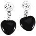 Handmade Black Onyx Heart Shaped Drop Earrings With Sterling Silver Chinese Symbol of Prosperity