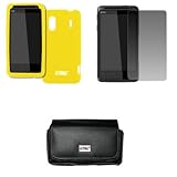 EMPIRE Black Leather Case Pouch with Belt Clip and Belt Loops + Yellow Sili ....
